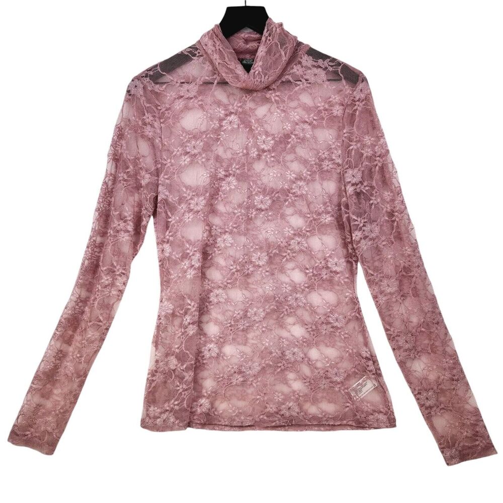 Wild Fable Mesh Top Juniors Large Pink Sheer Floral Metallic Lace Y2K Fairy